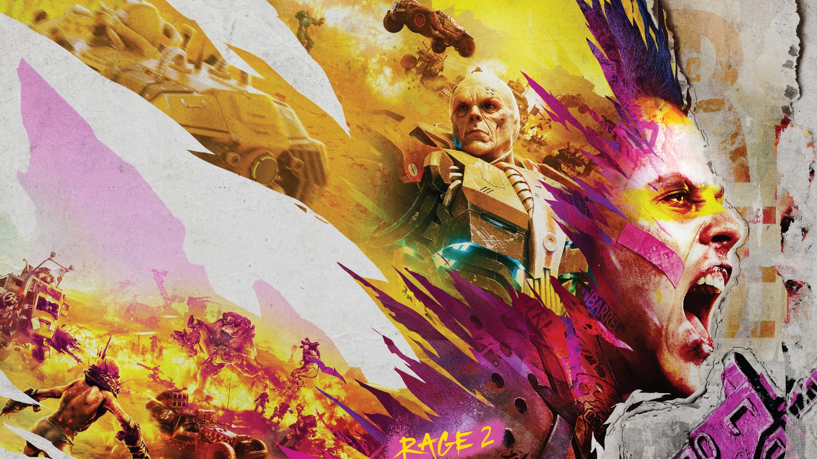 Un primer plano de un póster con un montón de personas en él (rage 2, videojuego)