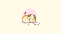 Kawaii Sad Cat with Papers