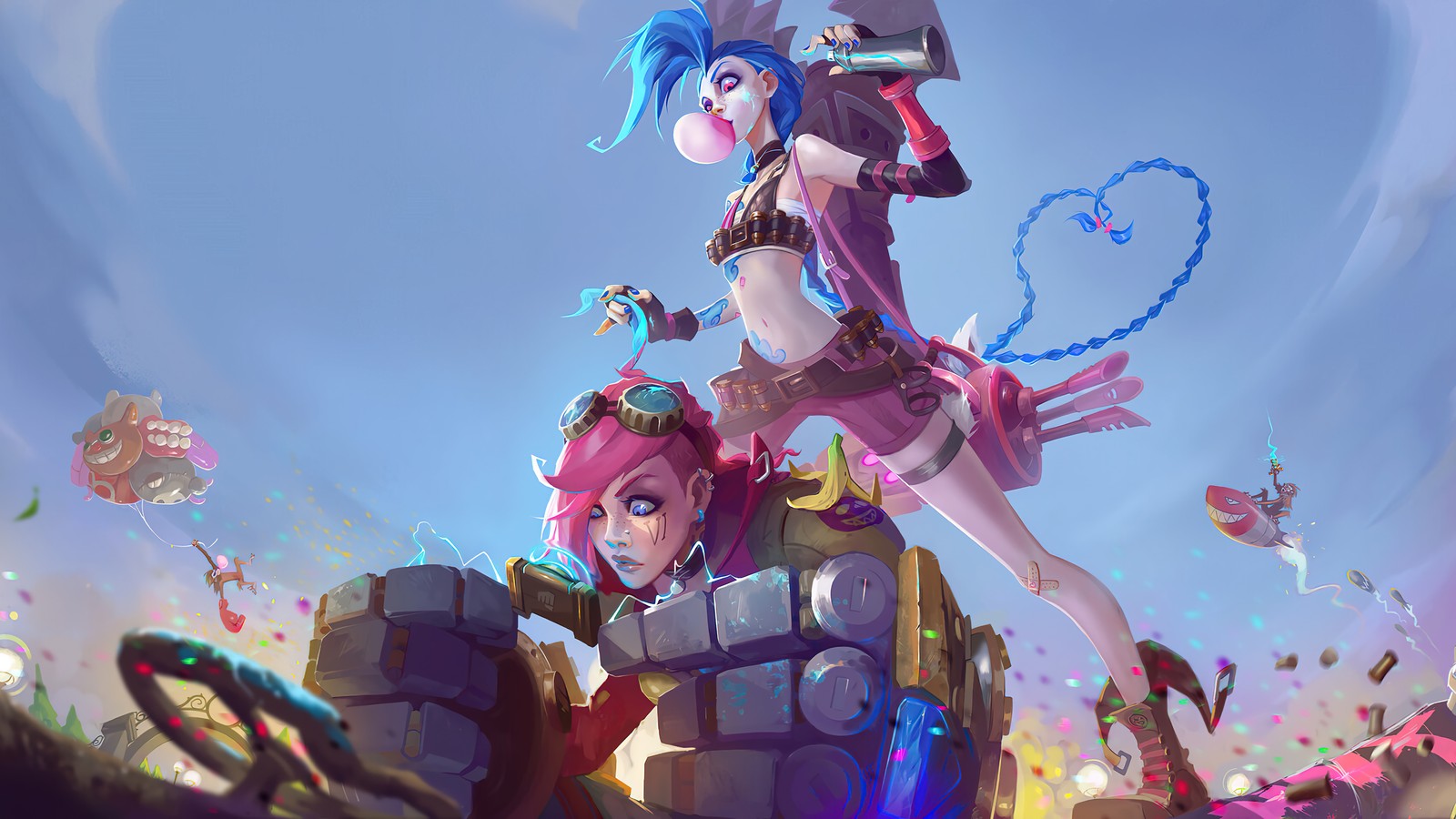 jinx, vi, league of legends, lol, video game wallpaper