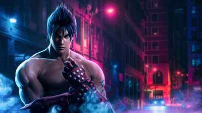 Jin Kazama: Acción enérgica en un paisaje urbano de neón