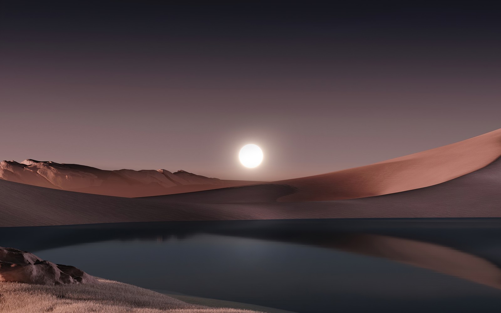 moon, dusk, lake, reflection, landscape wallpaper