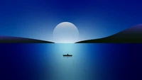 moon, night, seascape, sailing boat, blue wallpaper