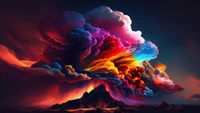 Vibrant Mountain Scenery with Colorful Clouds and Smoke