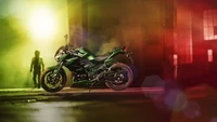 Kawasaki Z300 : Une moto de sport pour les artistes de rue dans un cadre urbain vibrant