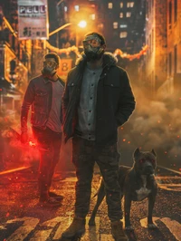 Urban Guardians: Man and Cane Corso Amidst Chaos