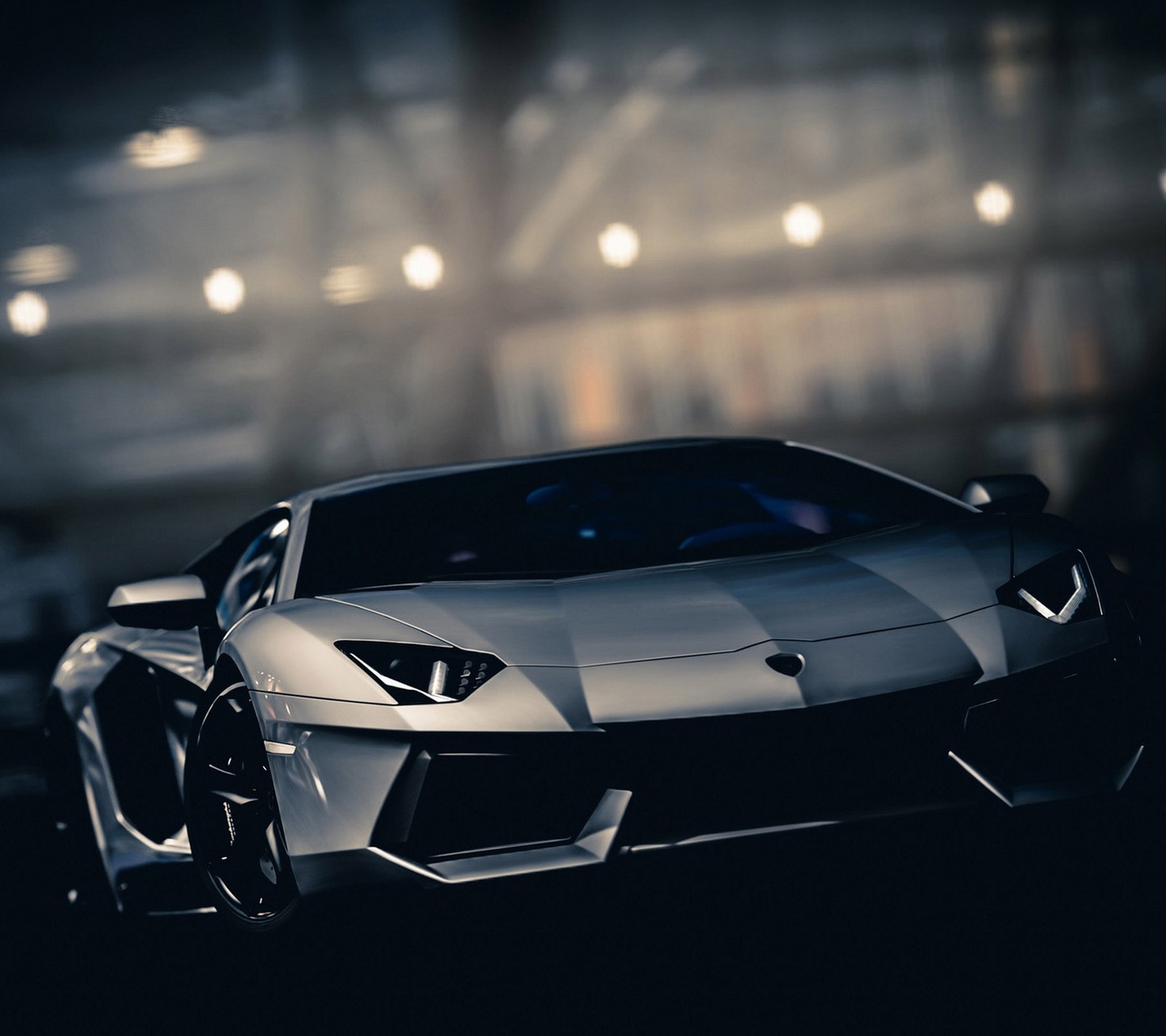 A close up of a car in a dark room with lights (auto, aventador, awesome, car, lamborghini)