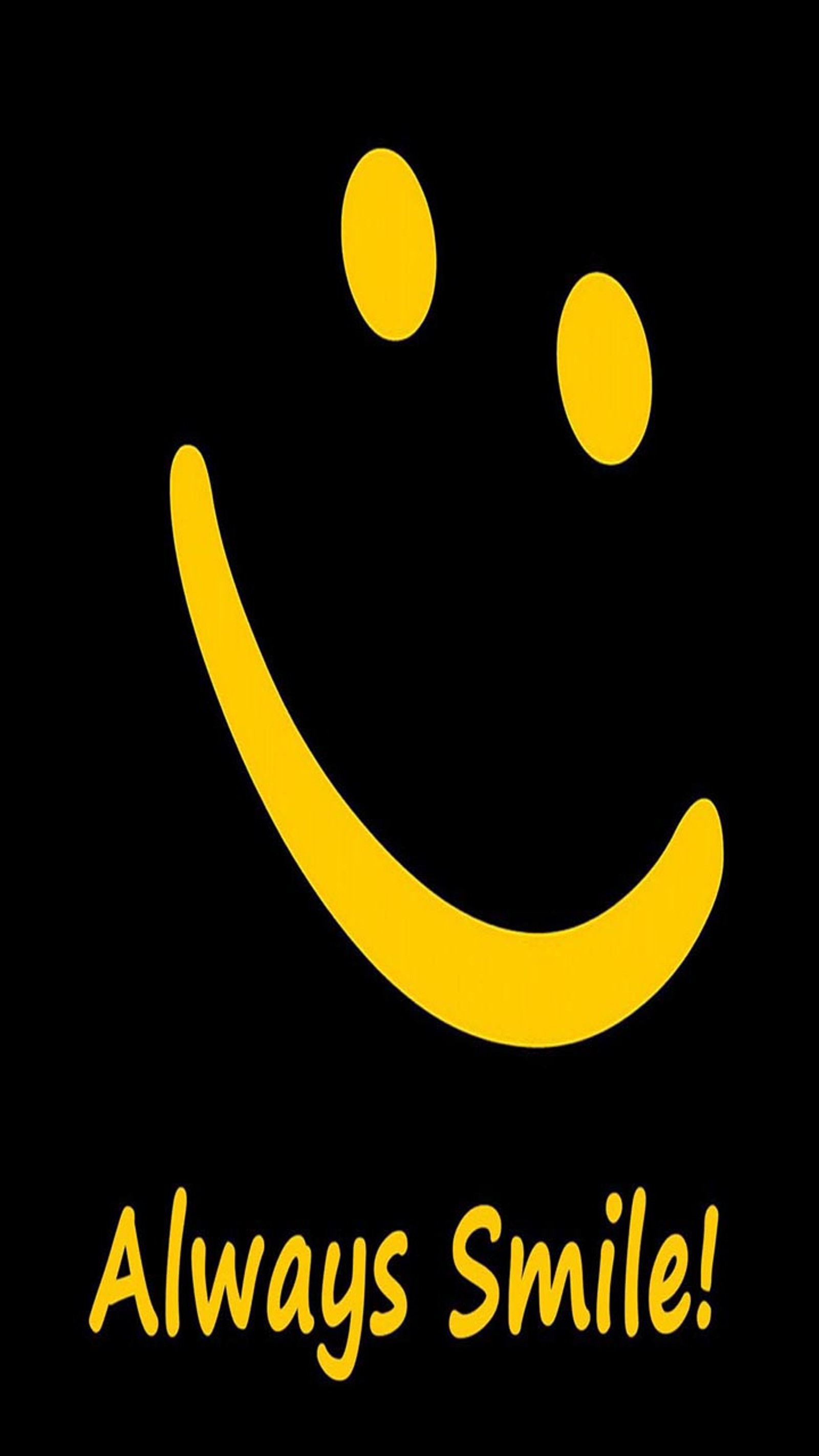 Un smiley jaune sur fond noir avec les mots 'sourire toujours' (regard, sympa)