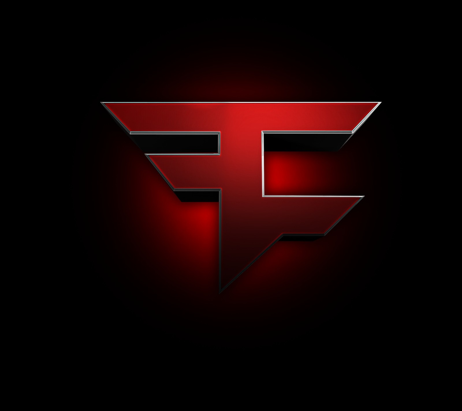 Un logo rouge et noir avec une lumière rouge dessus (black ops 2, faze clan)