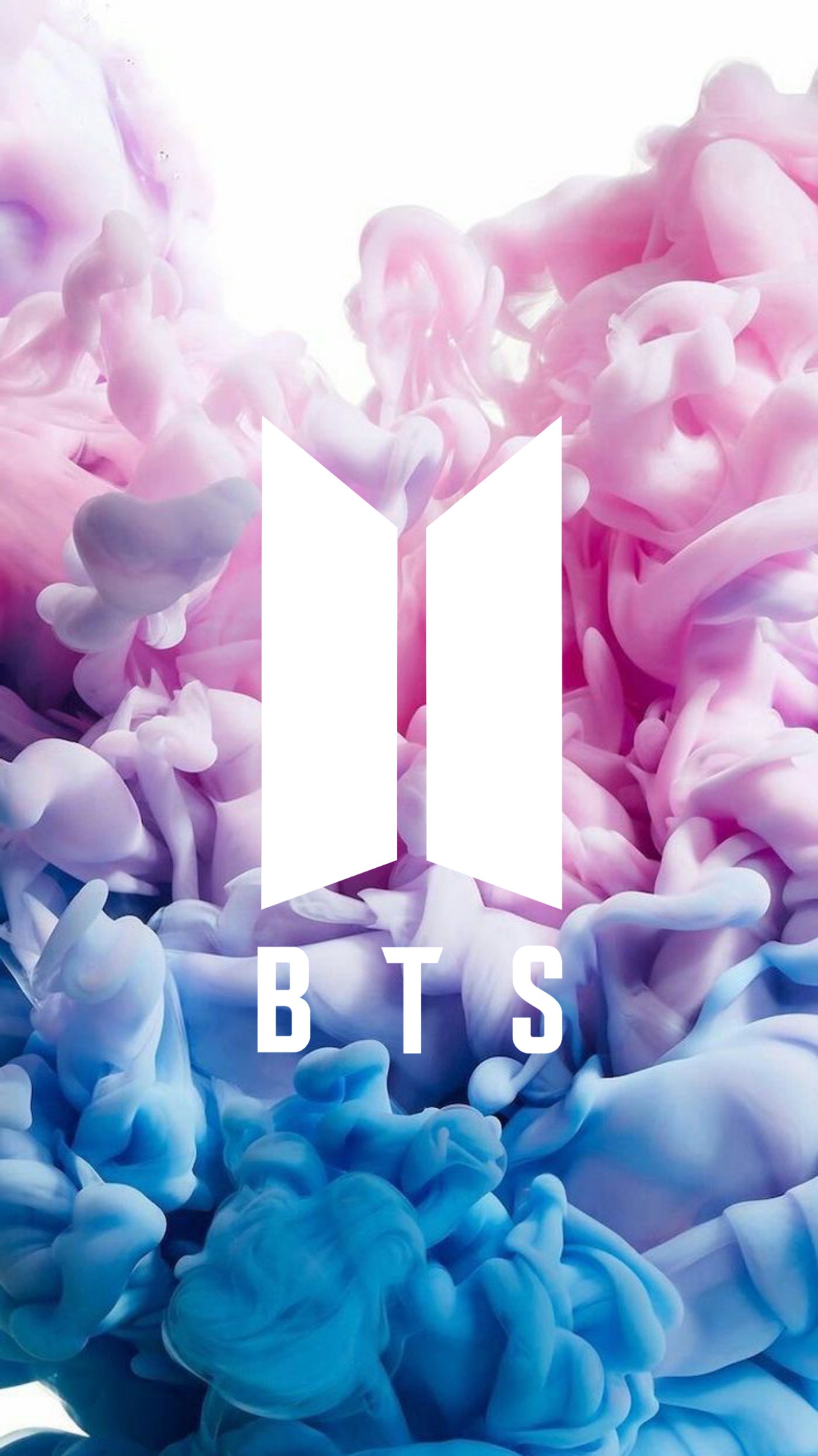 Bts logo on a background of blue and pink smoke (bangtan, hoseok, jimin, jungkook, k pop)