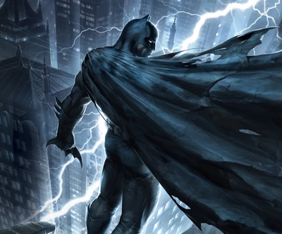 Batman Stands Resolute Amidst a Stormy Gotham Sky