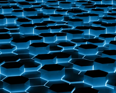 Abstract 3D Blue Hexagonal Pattern on Dark Background