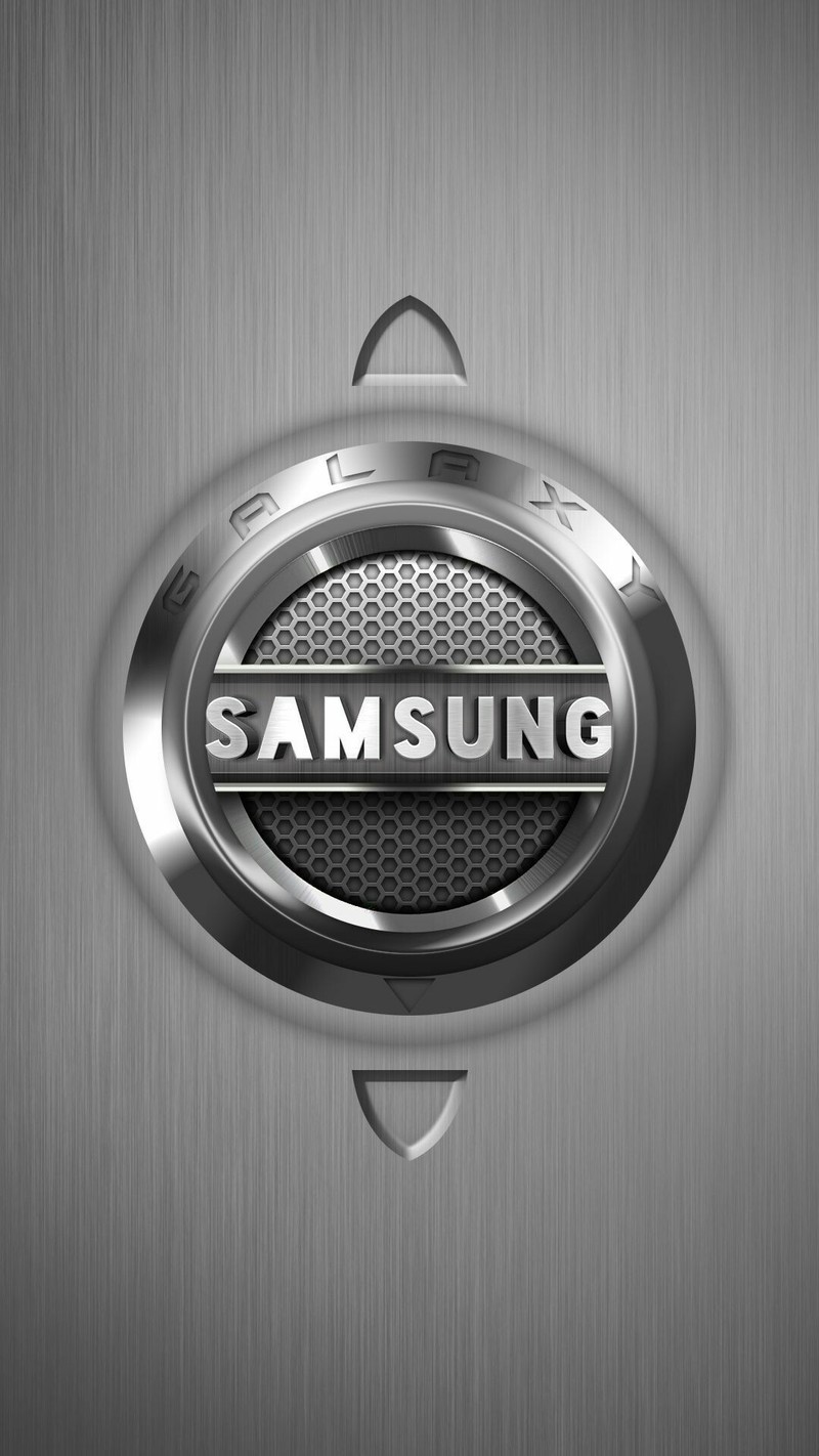 Крупный план металлического значка с логотипом samsung (дизайн, логотип, samsung, серебро)