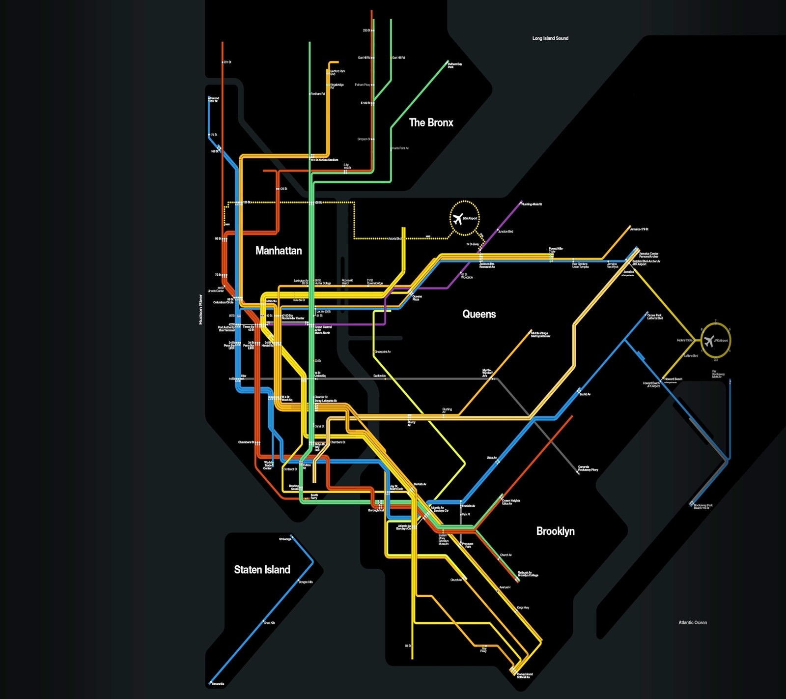 Carte du métro de la ville de new york (ville, new york, ny, nyc, chemin de fer)