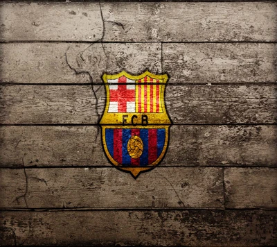 FC Barcelona Crest on Weathered Wood Background