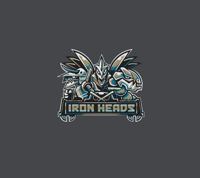 Близкий план логотипа на сером фоне (iron heads, покемоны, pokemons)