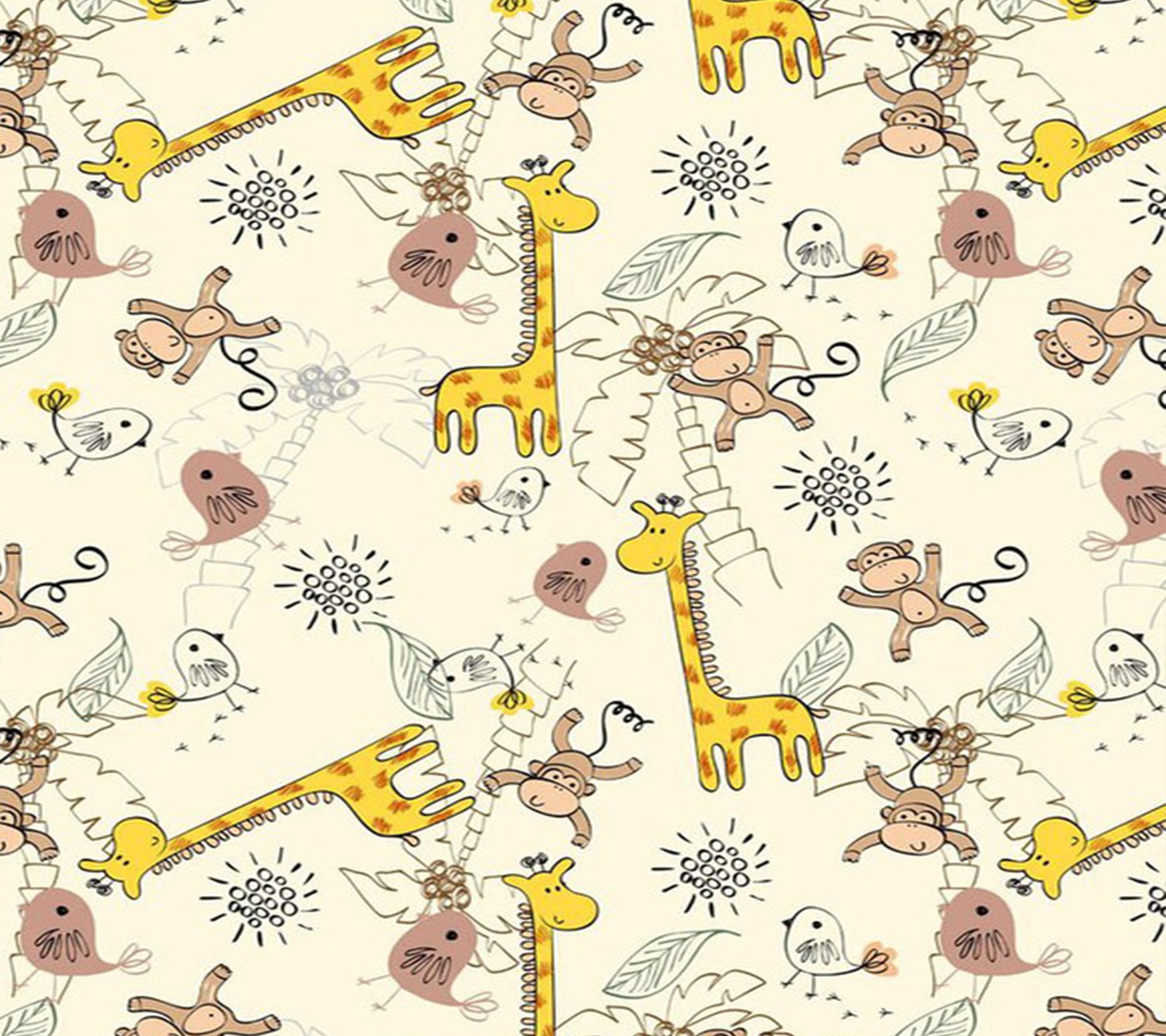 A close up of a pattern of giraffes and other animals (baby, pattern)