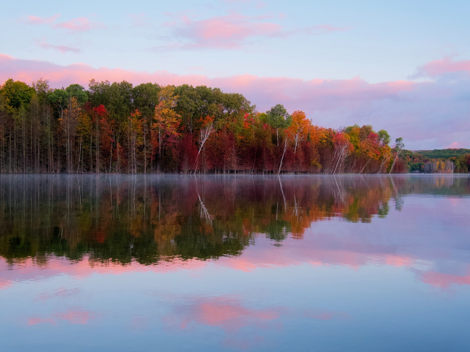 Arabische sicht auf einen see mit einem wald im hintergrund (herbstbäume, wald, gewässer, reflexion, see)