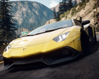 Dynamic Lamborghini on a winding mountain road, embodying the thrill of speed and rivalry.