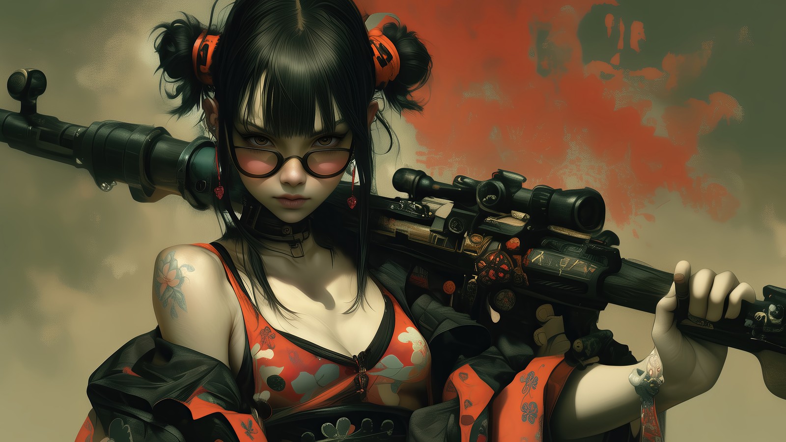 anime girls, glasses, sniper, rifle Download Wallpaper