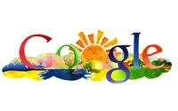 Colorful Google Logo with Sunrise Illustration