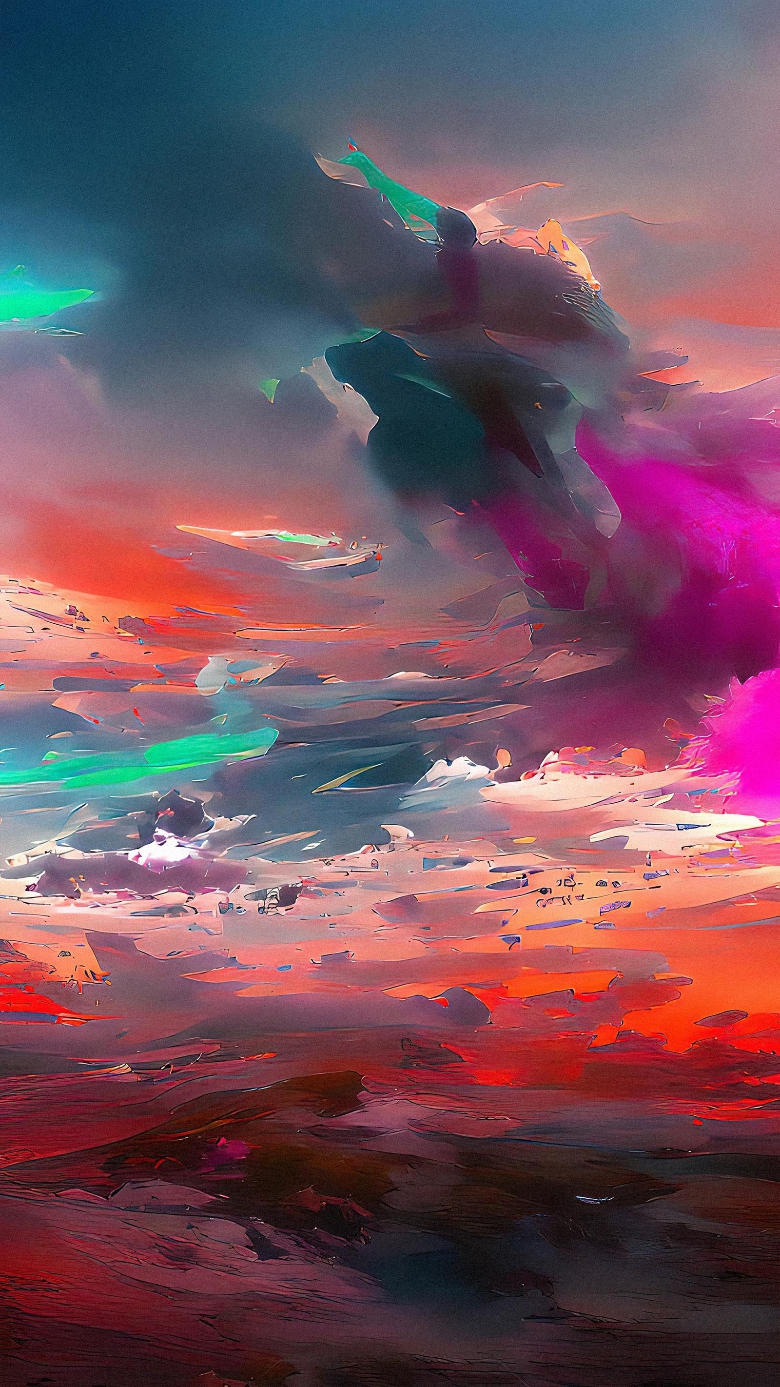 Uma imagem de um céu colorido com nuvens ao fundo (nuvem, atmosfera, roxo, resplendor, laranja)