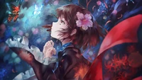 anime, meninas, borboleta, flores, mumei