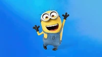 Minion alegre contra um fundo azul vibrante