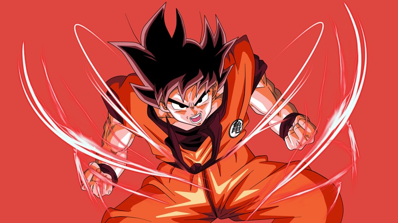 Мультфильм о молодом гохане на красном фоне (goku, злой, dragon ball z, оранжевый фон, аниме)