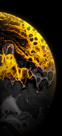 Amber and Black Cosmic Abstract with Circular Patterns