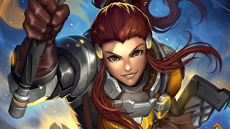 Крупный план женщины с мечом в руке (бригитта, brigitte, overwatch, видеоигра)