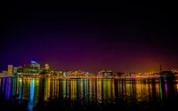 night, reflection, cityscape, city, metropolis wallpaper