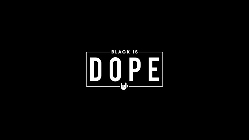 Черно-белый логотип с надписью dope (black is dope, черный фон, black quotes, 5k, простой)