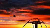 avion, aéronef, vol, aviation, coucher de soleil