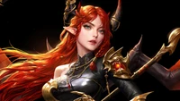 Enchanting Warrior with Fiery Hair in a Fantasy Realm