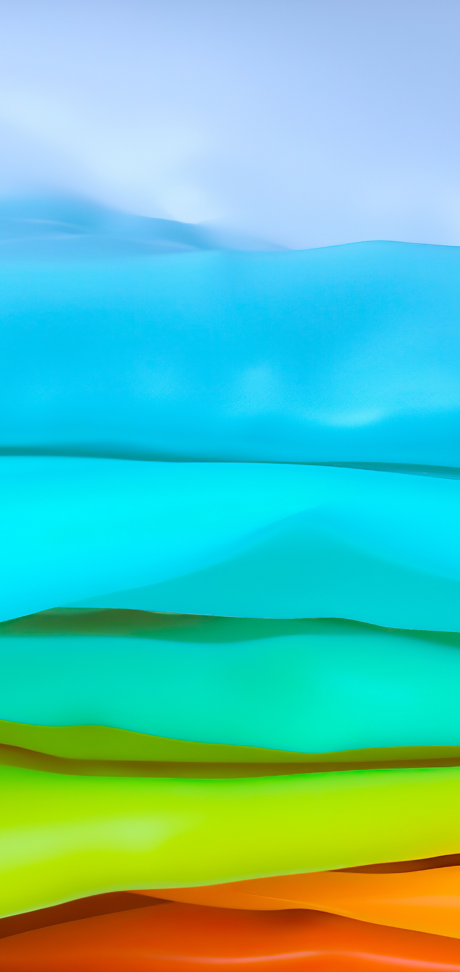 Abstract photograph of a colorful landscape with a blue sky and green grass (azure, rectangle, textile, paint, aqua)