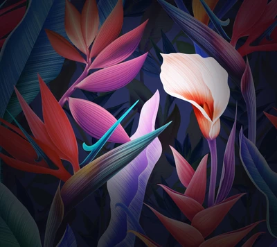 Arte abstrata floral vibrante inspirada em smartphones Huawei