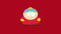 Eric Cartman minimalista em fundo vermelho