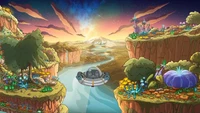 A aventura interdimensional de Rick e Morty: Uma paisagem alienígena vibrante