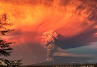 calbuco, vulcão, nuvem, resplendor, por do sol