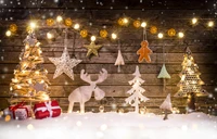 Whimsical Christmas Decor with Lights and Ornaments in a Winter Wonderland Setting