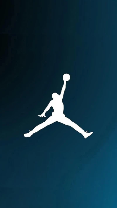 Ikonisches Air Jordan-Logo in Flugpose vor einem dunklen Farbverlauf-Hintergrund.