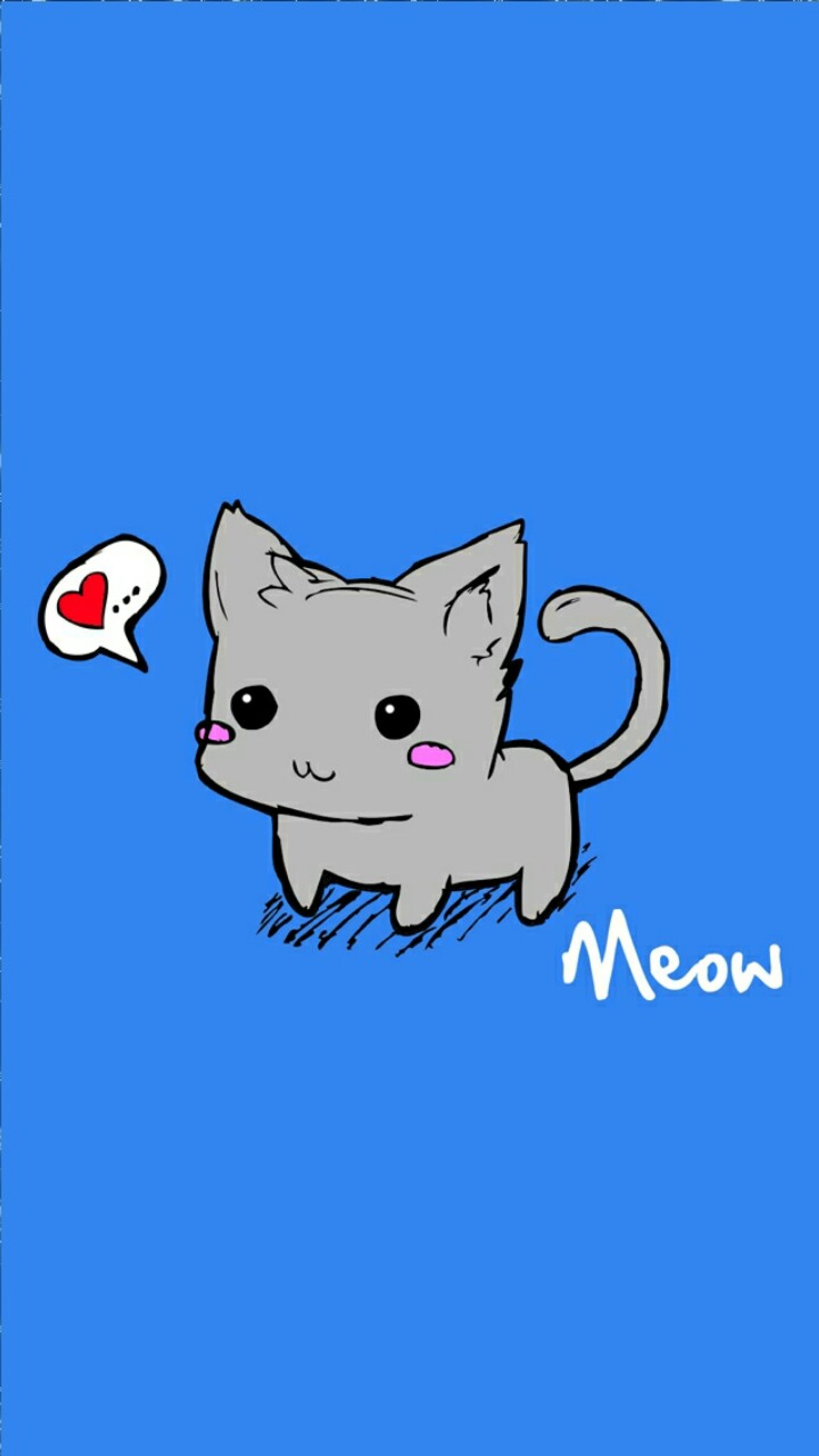 A cartoon cat with a speech bubble above it's head (blue, cartoon, cat, meow, pet)