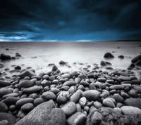 plage, nuage, roche, pierre, tempête