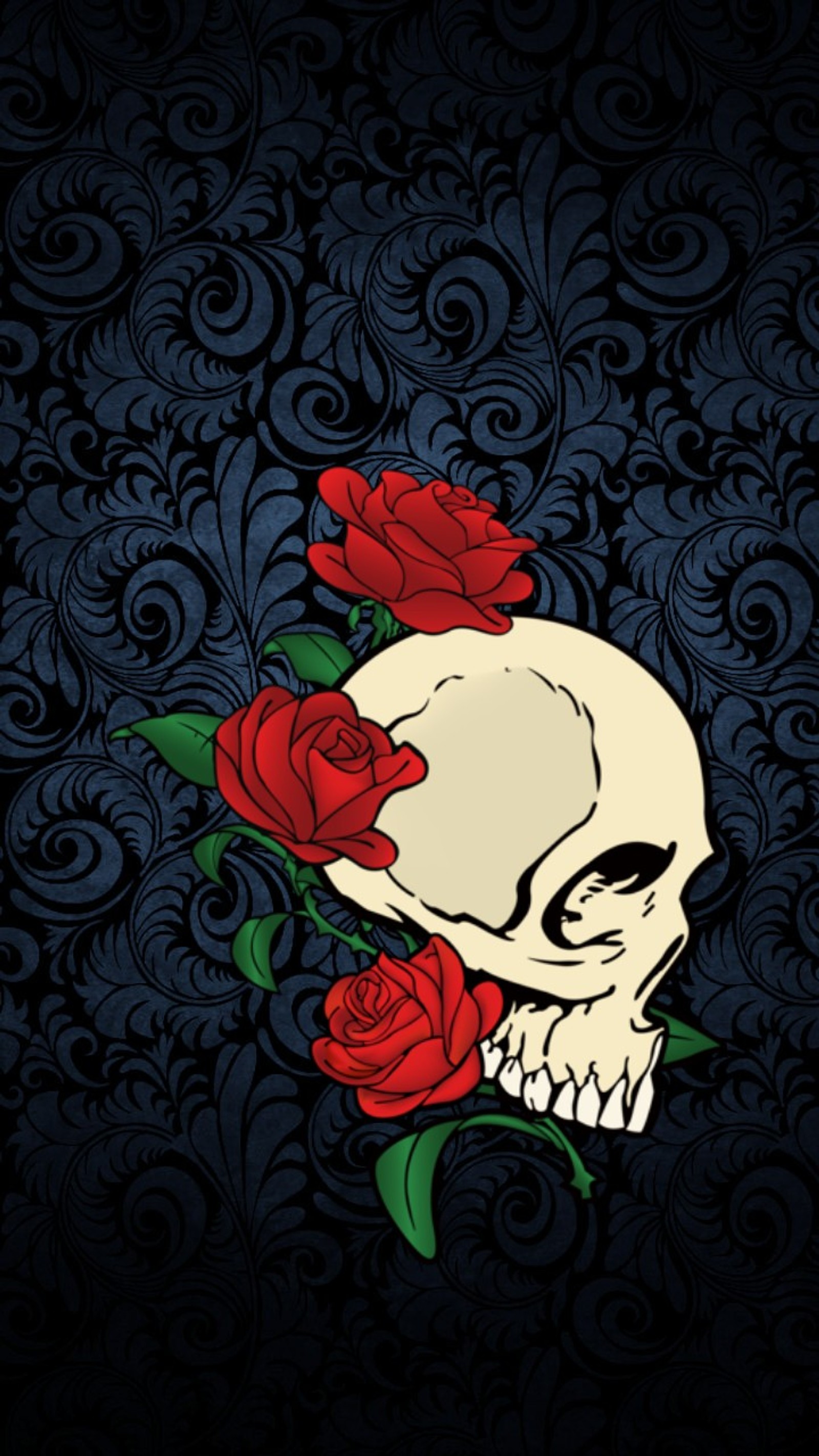 blue, dark, flowers, roses, skull wallpaper