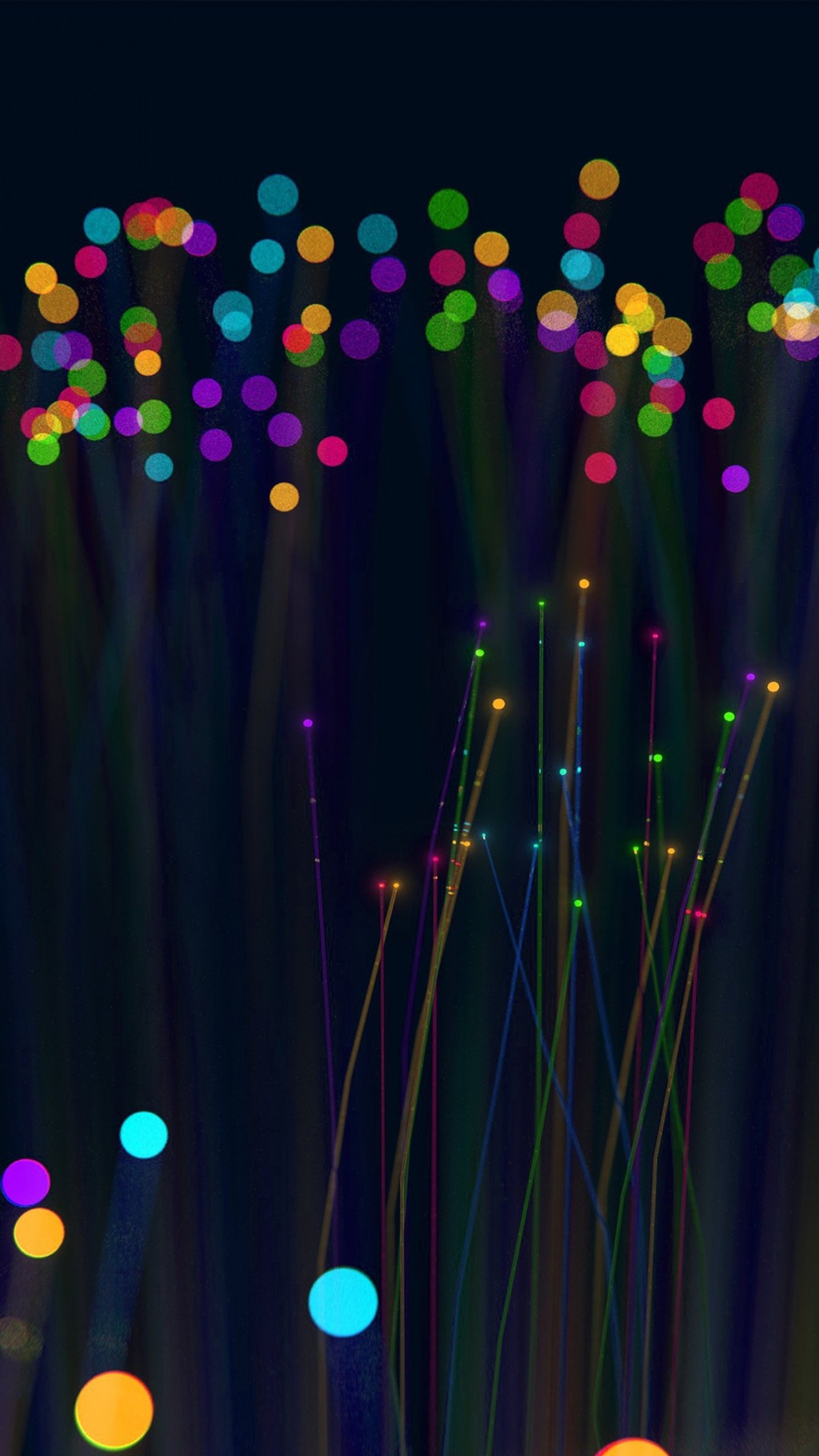 A close up of a bunch of lights that are on a black background (art, bokeh, color, colorful, dark)