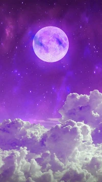 Radiant Purple Moon Illuminating a Starry Sky