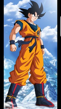 Goku em HD: Pose épica contra uma paisagem majestosa