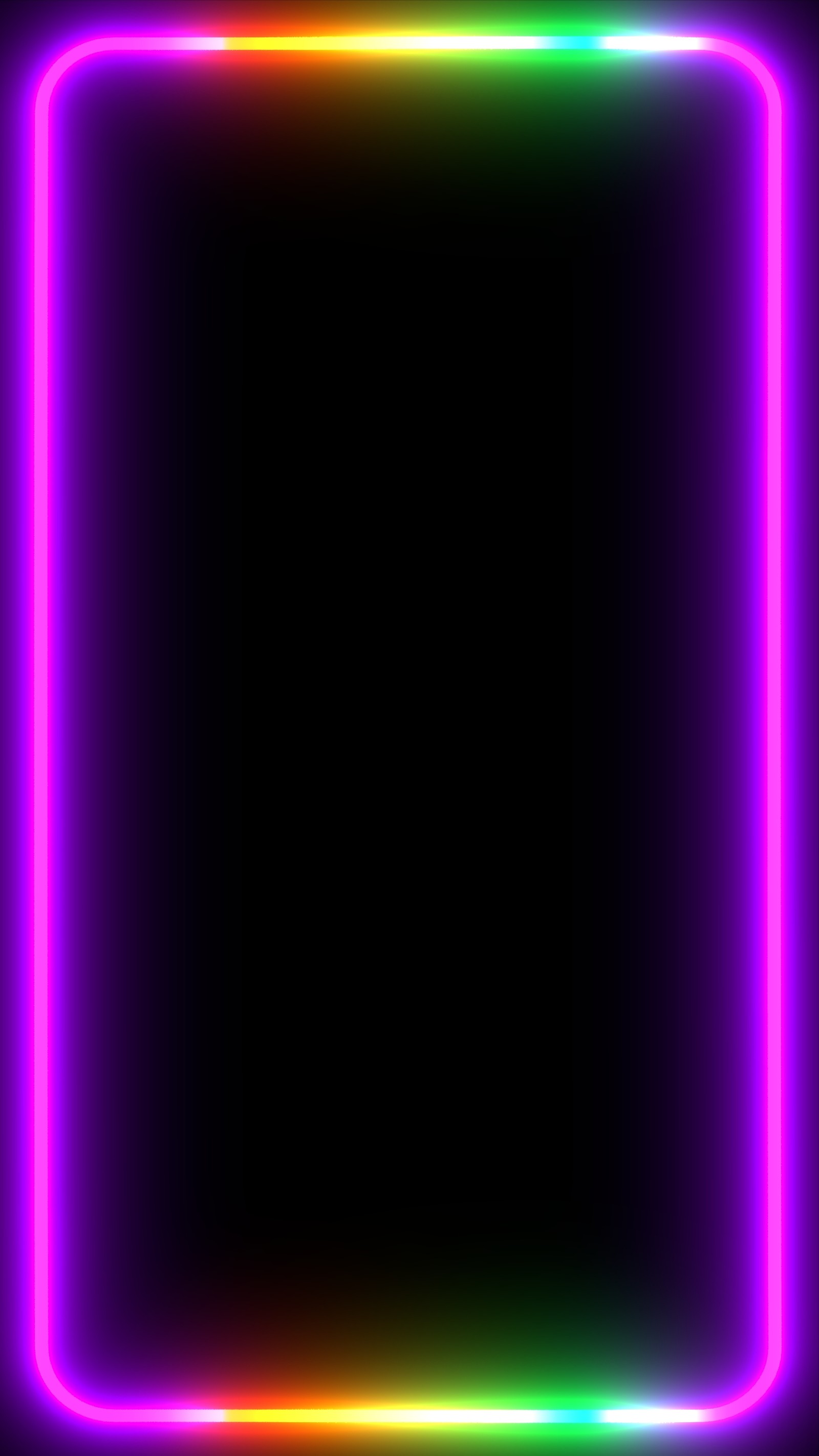 Uma moldura de neon com fundo preto e uma luz de neon brilhante (colorido, quadros, raio, vigas, preto)