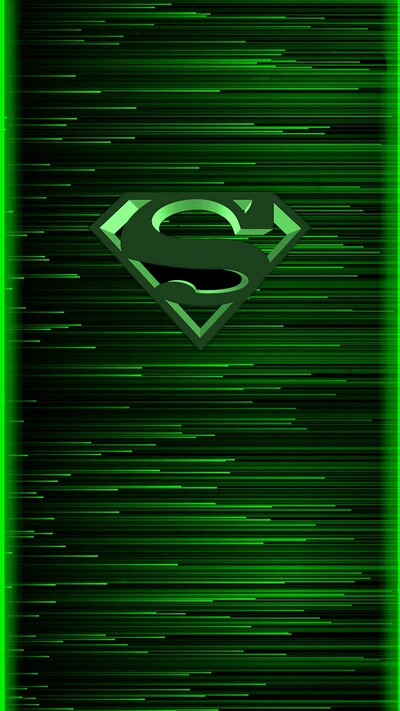 Green Superman Logo on a Striped Background