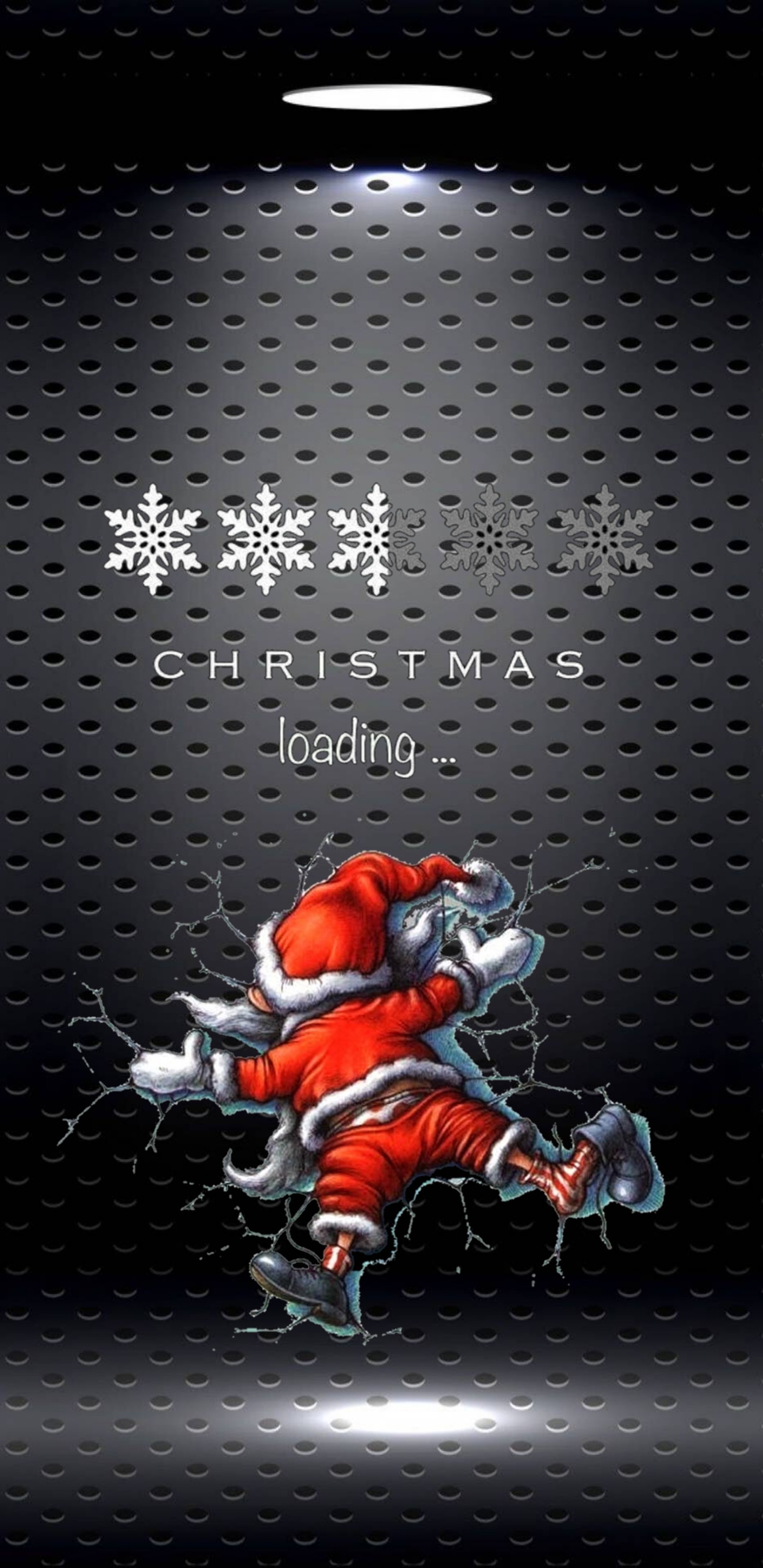 A close up of a cell phone with a santa clause on it (christmas, joke, wallpaper, x mas)